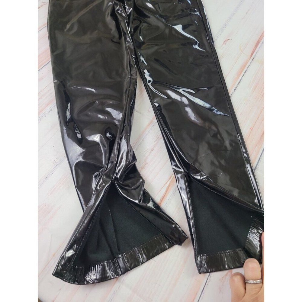 Zara Woman Faux Leather Shinny Vinyl Black Relaxed Fit Moto Biker Pants Size L - Picture 7 of 11